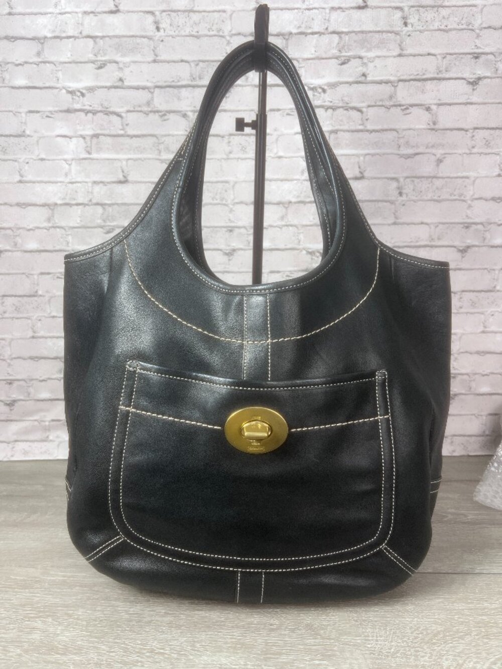 Coach Ergo Black Leather Multicolor Legacy LG Travel Tote Bag Satchel 10744